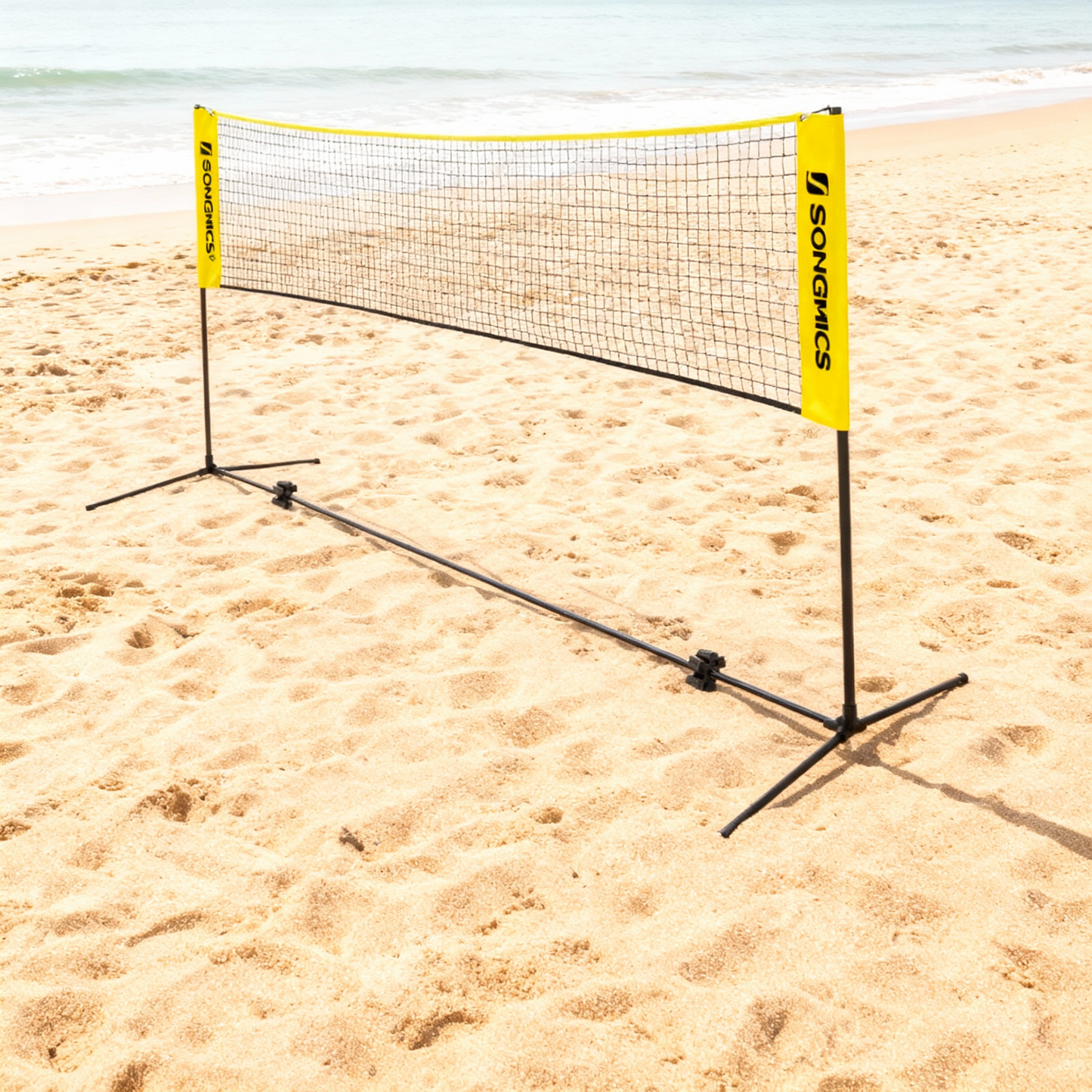 Portable Multi-Sport Net with Adjustable Height for Badminton, Volleyball, Pickleball, Junior Tennis – Includes Poles, Carry Bag, 16.5ft, Yellow