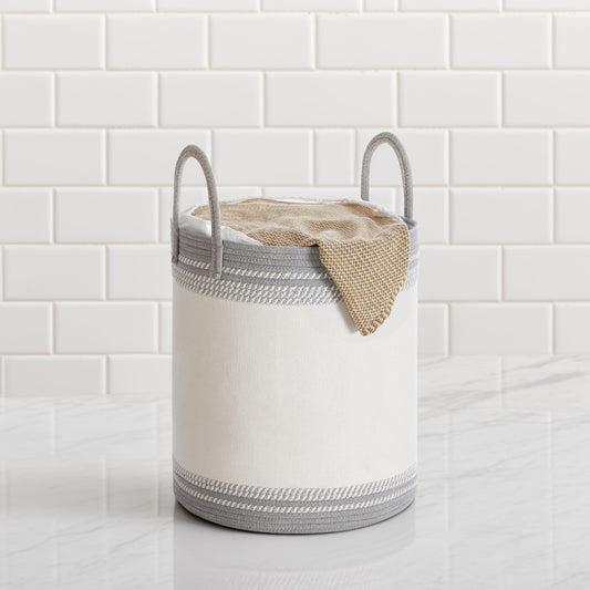 Laundry Hamper with Drawstring Lid, 60L (18.9 Gal) Large Capacity, Sturdy Poly-Cotton Blend & Reinforced Handles, for Clothes, Blankets, Bedroom, Living Room， Dove Gray
