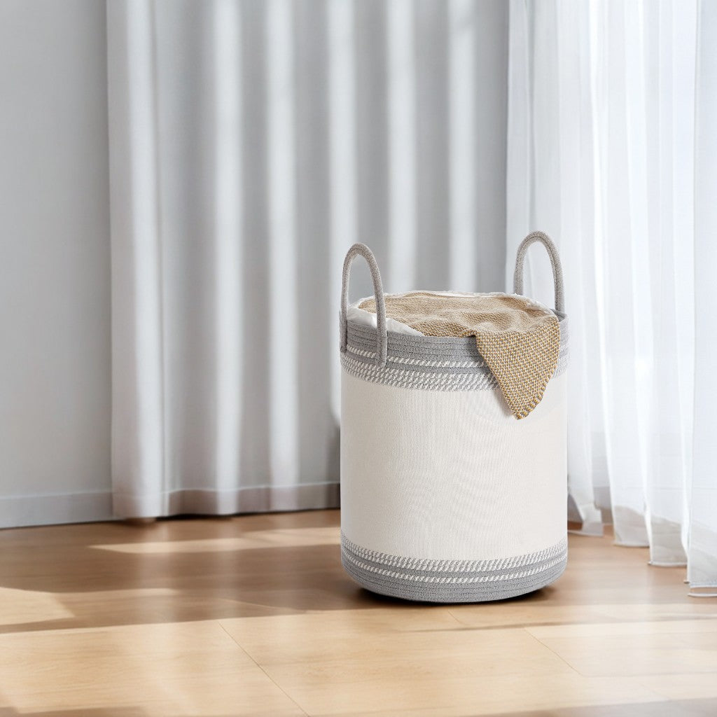 Laundry Hamper with Drawstring Lid, 60L (18.9 Gal) Large Capacity, Sturdy Poly-Cotton Blend & Reinforced Handles, for Clothes, Blankets, Bedroom, Living Room， Dove Gray