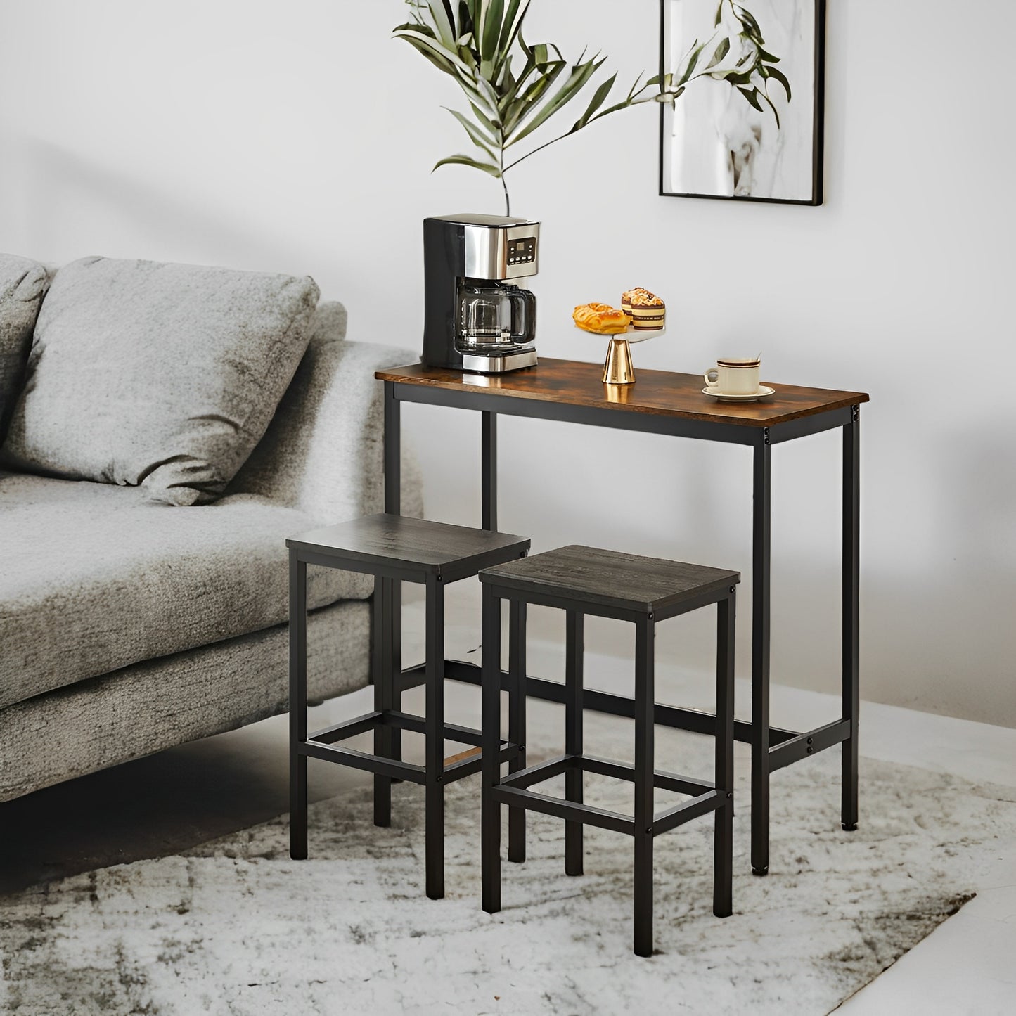 LEDREM 2-Pack Industrial Bar Stools - 264lb Capacity, Space-Saving Design, Footrest, Easy Assembly, Charcoal Gray and Black
