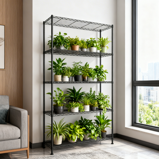 5-Tier Metal Wire Shelving Unit, Adjustable Storage Shelf with Steel Frame, for Garage, Kitchen, Pantry, 35.4 x 63 x 11.8 Inches, Ink Black