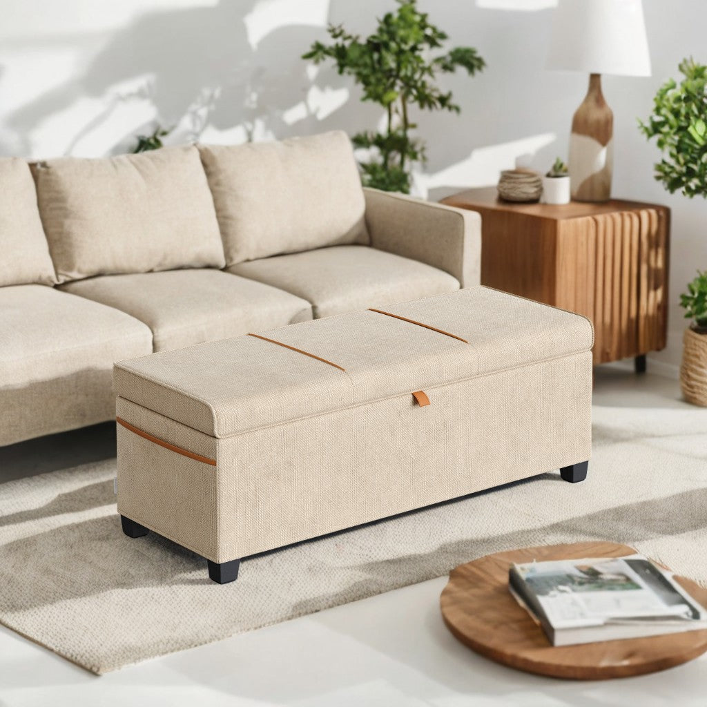 Storage Ottoman Bench with Chenille Surface, 27-Gallon Capacity, Detachable Divider & Removable Baskets, 660 lb Weight Capacity, for Bedroom/Living Room/Entryway, Cappuccino Beige