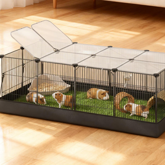 20-Panel Guinea Pig Cage with Waterproof Mat, Small Animal Playpen with Top & Side Doors, for Rabbits, Hamsters, 48.4 x 24.8 x 16.3 Inches, Ink Black