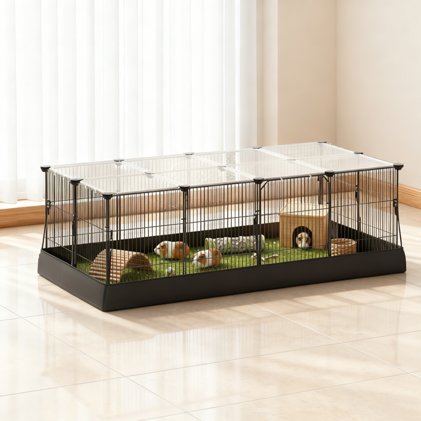 20-Panel Guinea Pig Cage with Waterproof Mat, Small Animal Playpen with Top & Side Doors, for Rabbits, Hamsters, 48.4 x 24.8 x 16.3 Inches, Ink Black