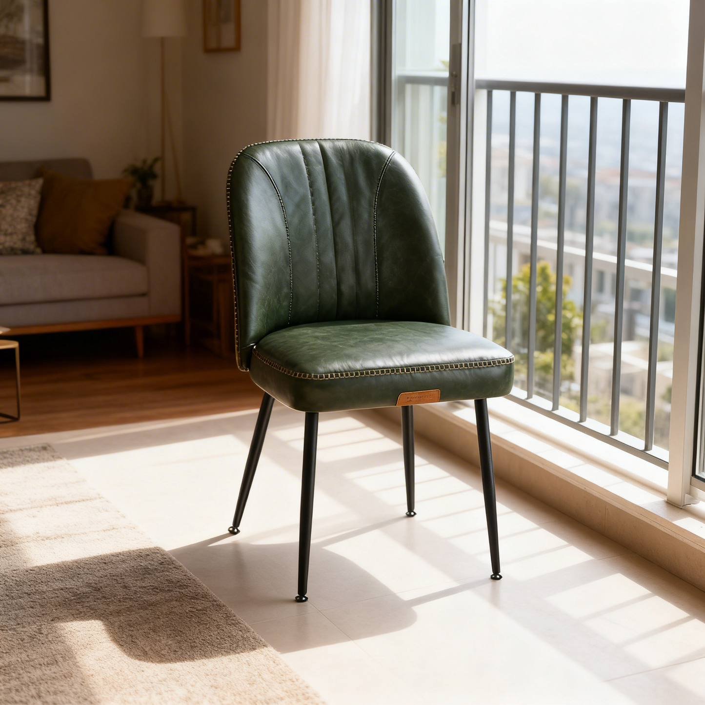 Set of 2 Mid-Century Modern Dining Chairs with Storage Pocket, Upholstered Kitchen Chairs with Synthetic Leather & Stitching, Award-Winning Design, Forest Green