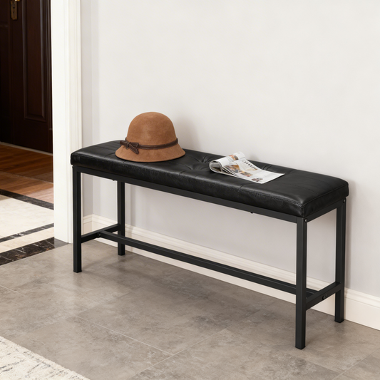 Dining Bench with PU Leather Padded Seat, 42.5-Inch Ottoman Bench for Dining Room, Living Room, Hallway, Bedroom, Black