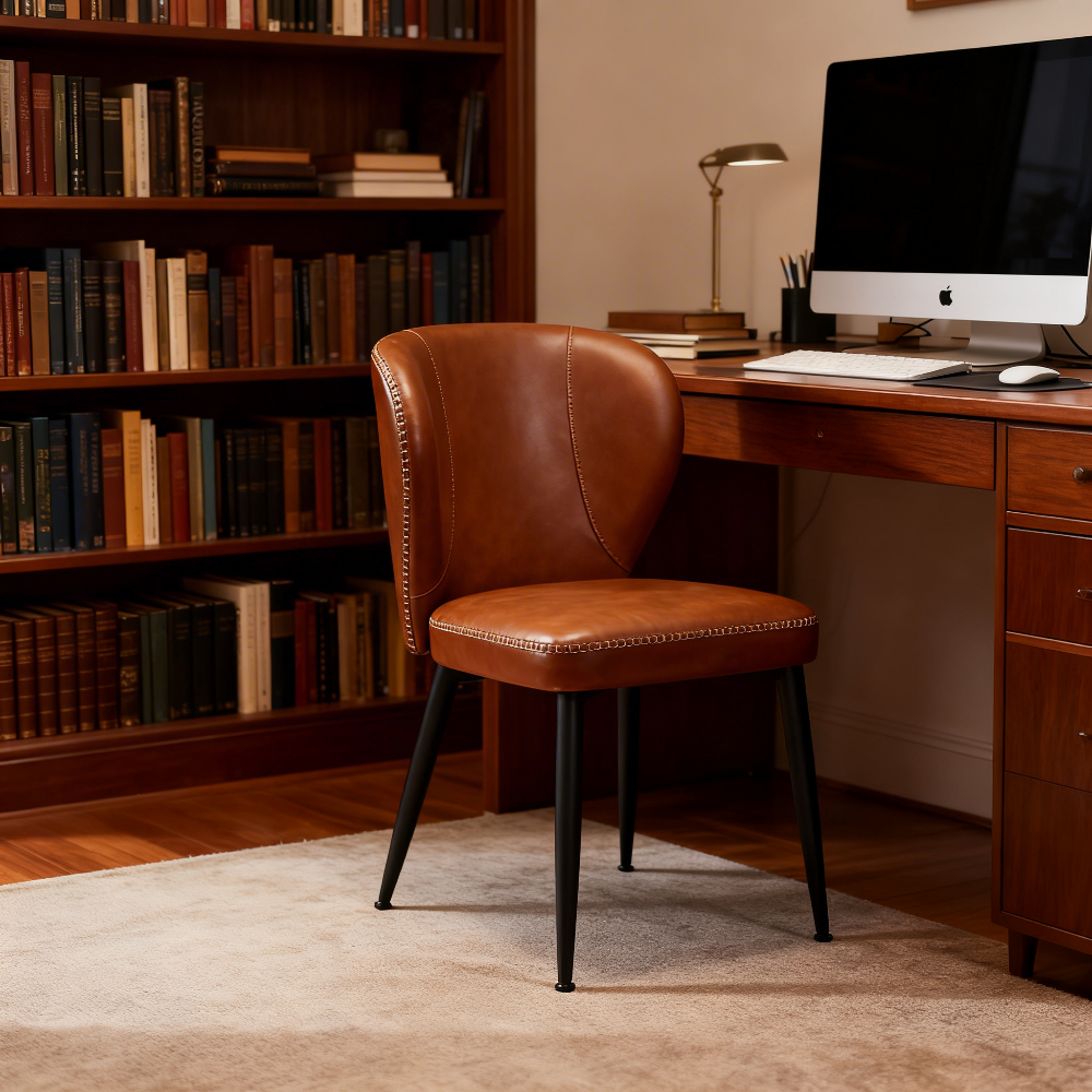 Set of 4 Mid-Century Modern Dining Chairs, Upholstered Kitchen Chairs with Synthetic Leather & Stitching, Award-Winning Design, Caramel Brown