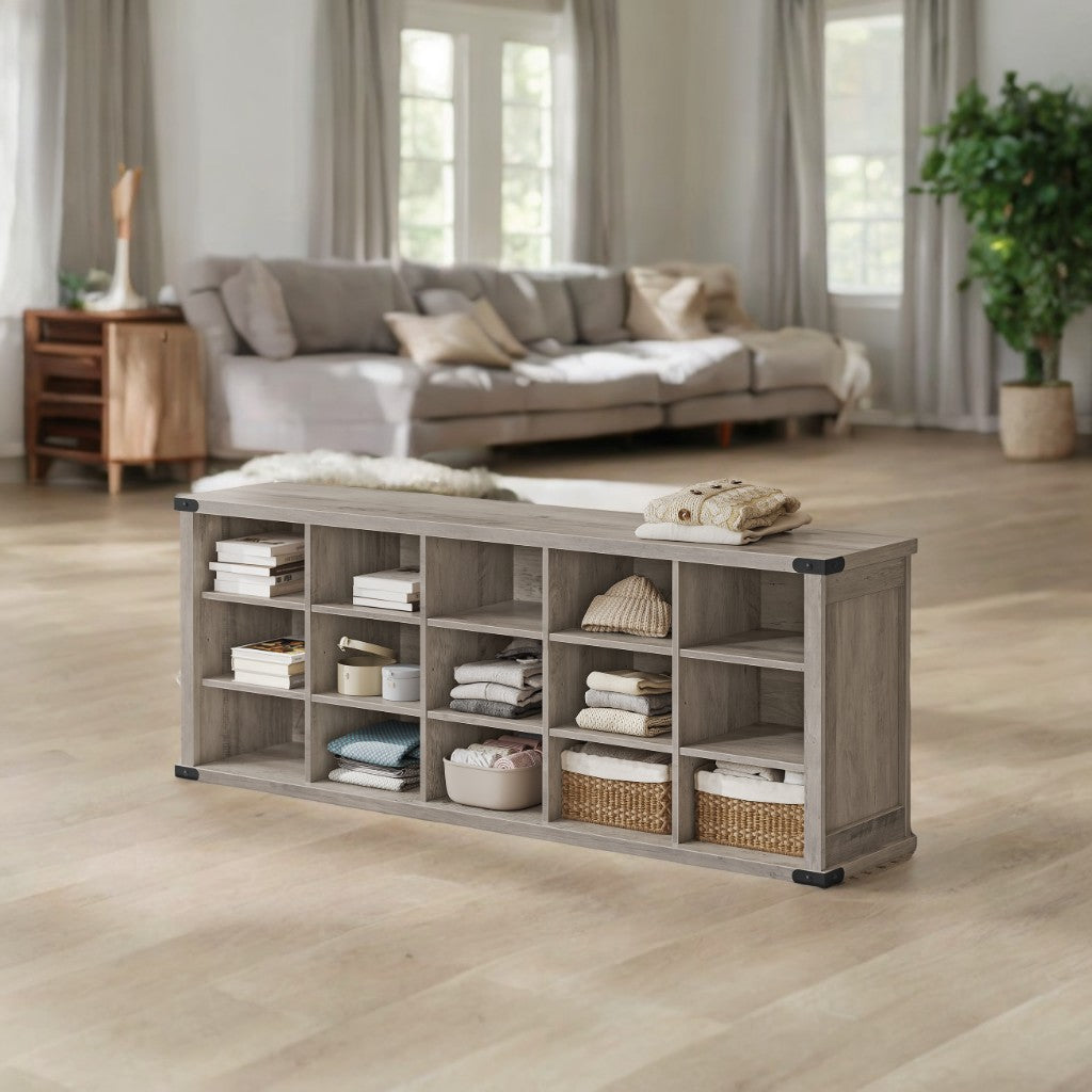 Shoe Storage Bench with 15 Adjustable Compartments, 300lb Capacity Entryway Organizer, for Living Room, Bedroom, Closet Use,  Heather Greige