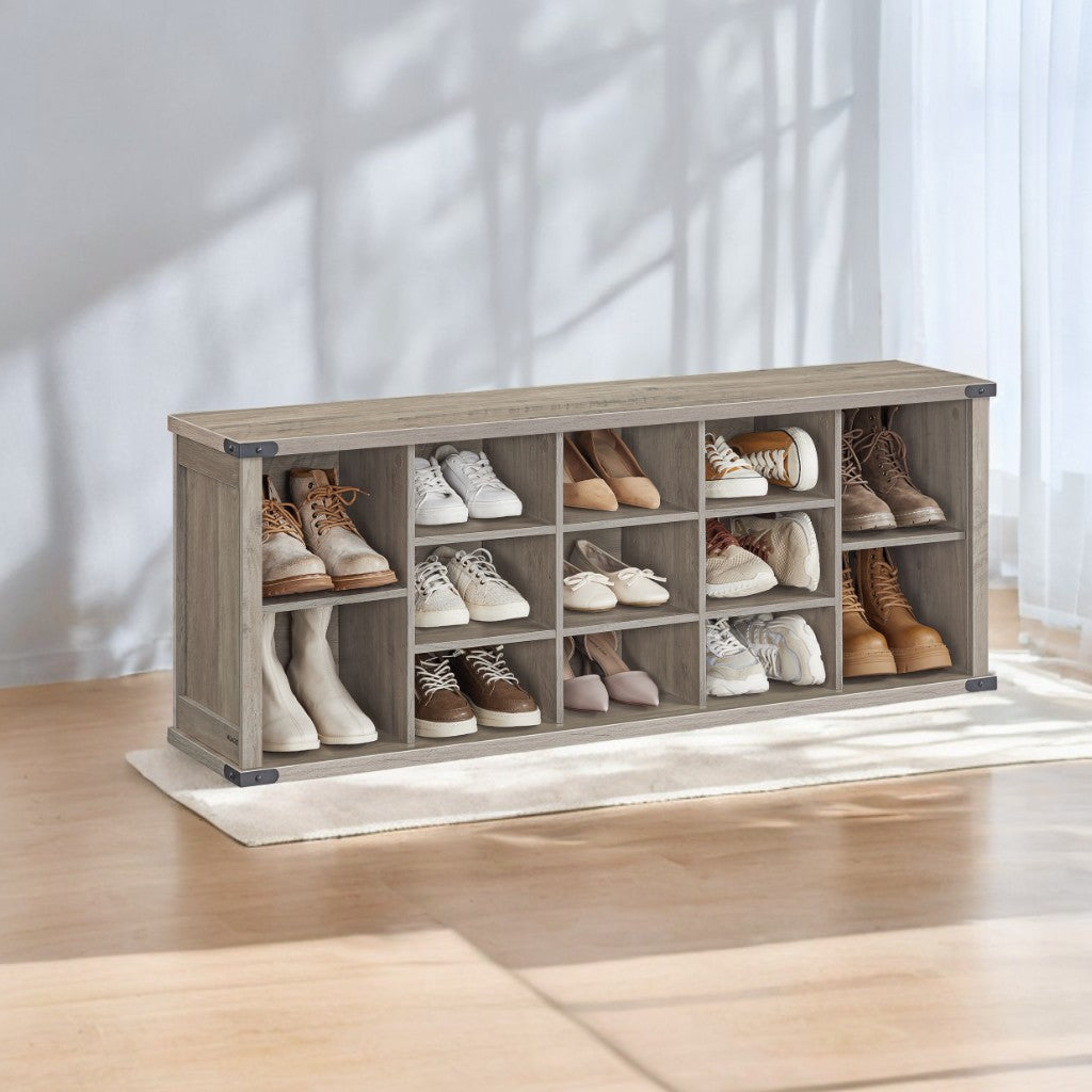 Shoe Storage Bench with 15 Adjustable Compartments, 300lb Capacity Entryway Organizer, for Living Room, Bedroom, Closet Use,  Heather Greige