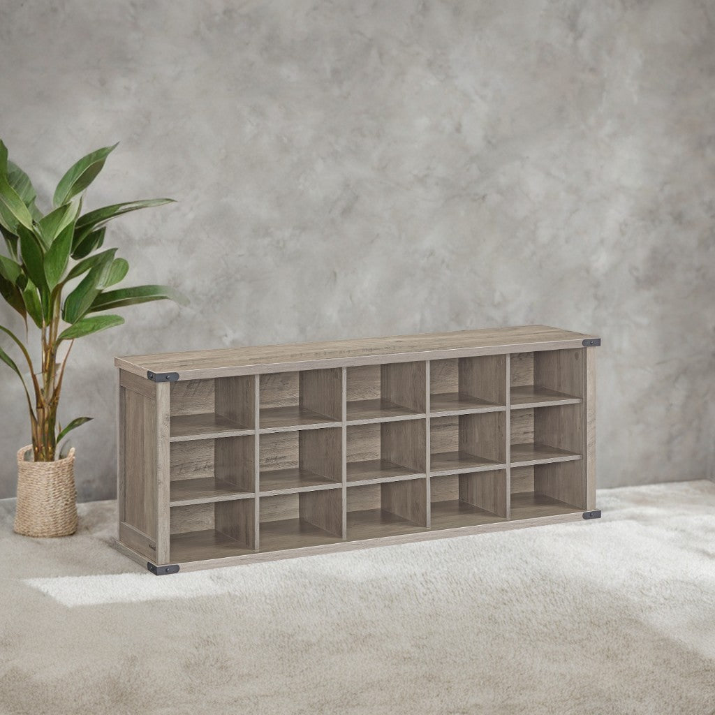 Shoe Storage Bench with 15 Adjustable Compartments, 300lb Capacity Entryway Organizer, for Living Room, Bedroom, Closet Use,  Heather Greige