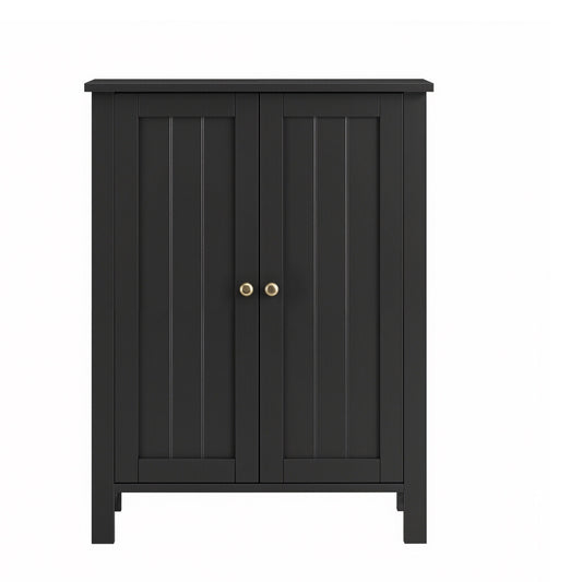 Floor Storage Cabinet with 2 Adjustable Shelves, Freestanding Multipurpose Storage Unit for Bathroom, Living Room, Entryway, Ink Black
