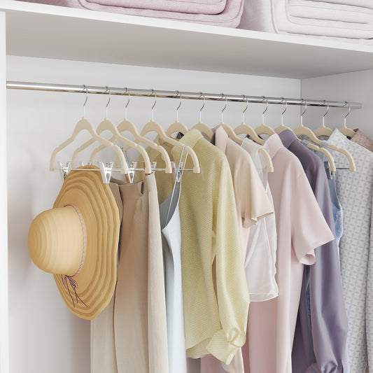 20-Pack Velvet Pants and Skirt Hangers with Adjustable Clips, Slim Non-Slip Heavy-Duty Coat Hangers, Space-Saving Closet Organizer, Sandy Beige