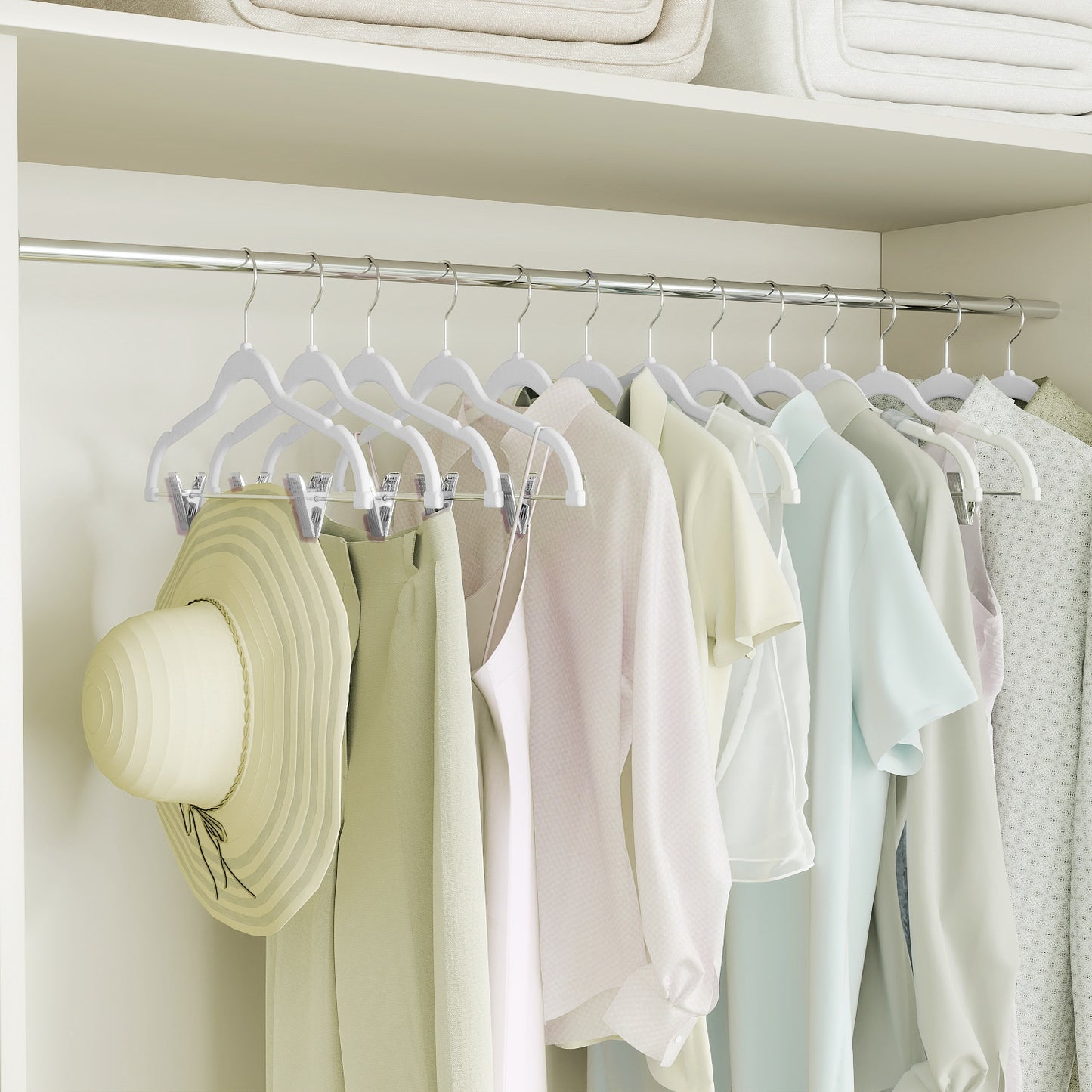 20-Pack Velvet Pants and Skirt Hangers with Adjustable Clips, Slim Non-Slip Heavy-Duty Coat Hangers, Space-Saving Closet Organizer, White