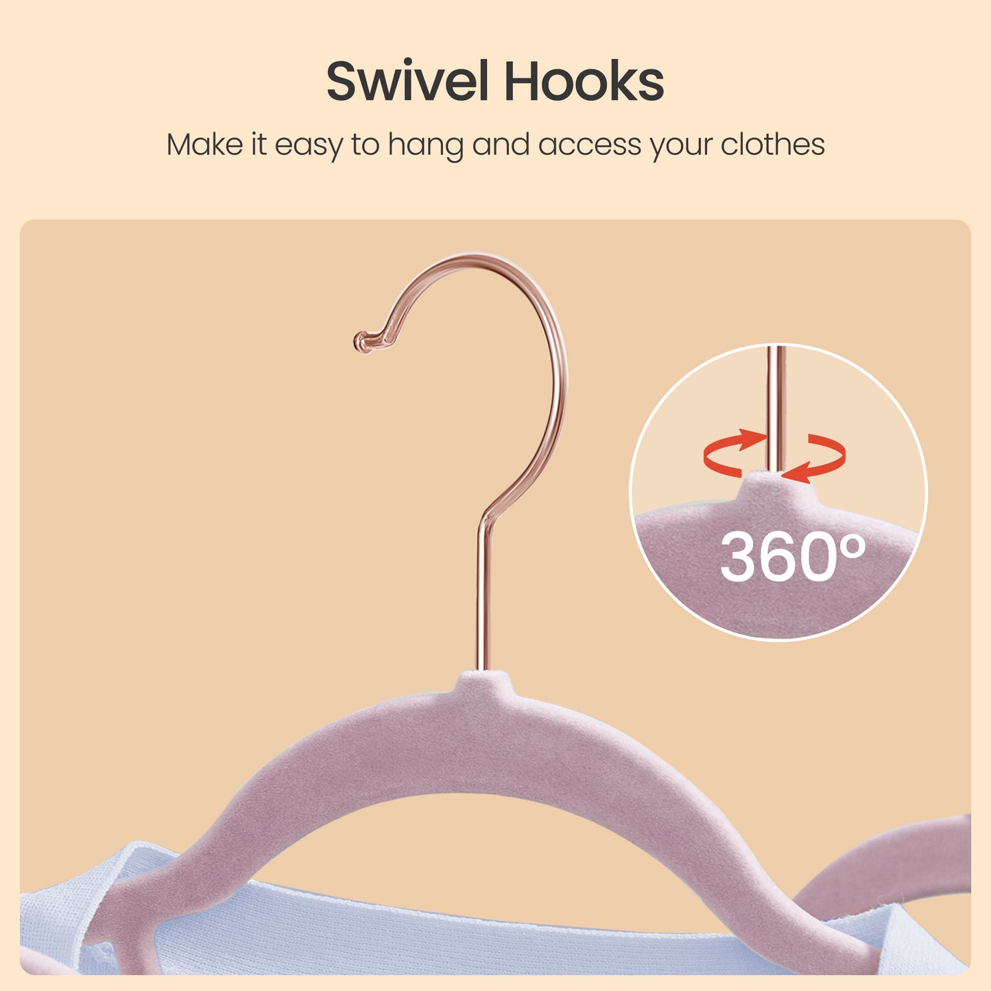 Velvet Hangers, 50-Pack Non-Slip Swivel Hook Clothes Hangers for Coat, Shirt, Dress, Pants - Slim & Space-Saving, Rose Gold Hook, Lavender Purple
