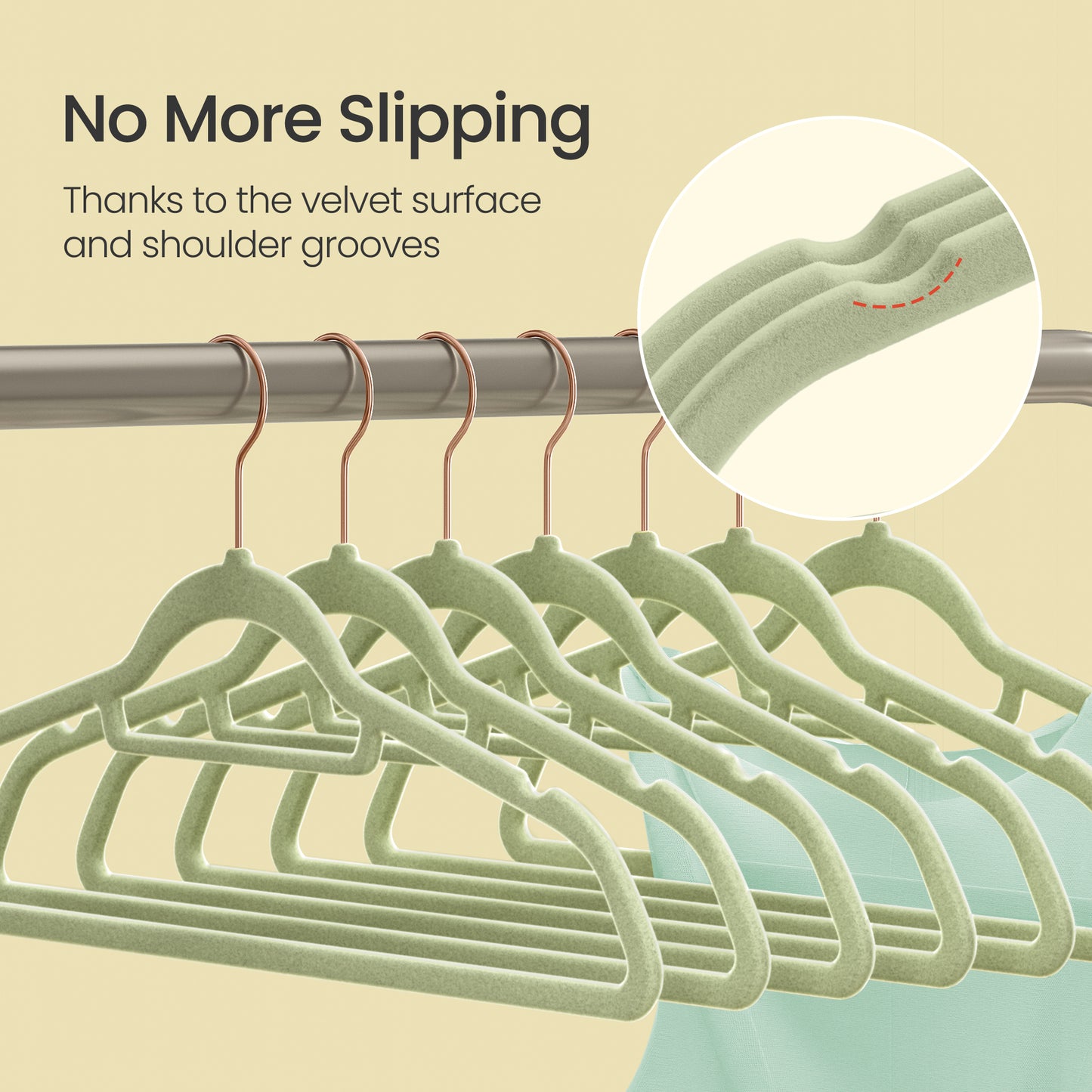 Velvet Hangers, 50-Pack Non-Slip Swivel Hook Clothes Hangers for Coat, Shirt, Dress, Pants ,Slim & Space-Saving, Rose Gold Hook, Lime Green