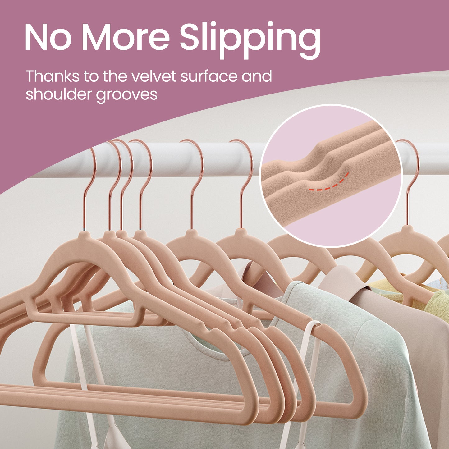 Velvet Hangers, 50-Pack Non-Slip Clothes Hangers with 360° Swivel Hooks, Slim & Sturdy for Coat, Dress, Shirt, Pants, Tie, Space-Saving Design, Caramel Brown