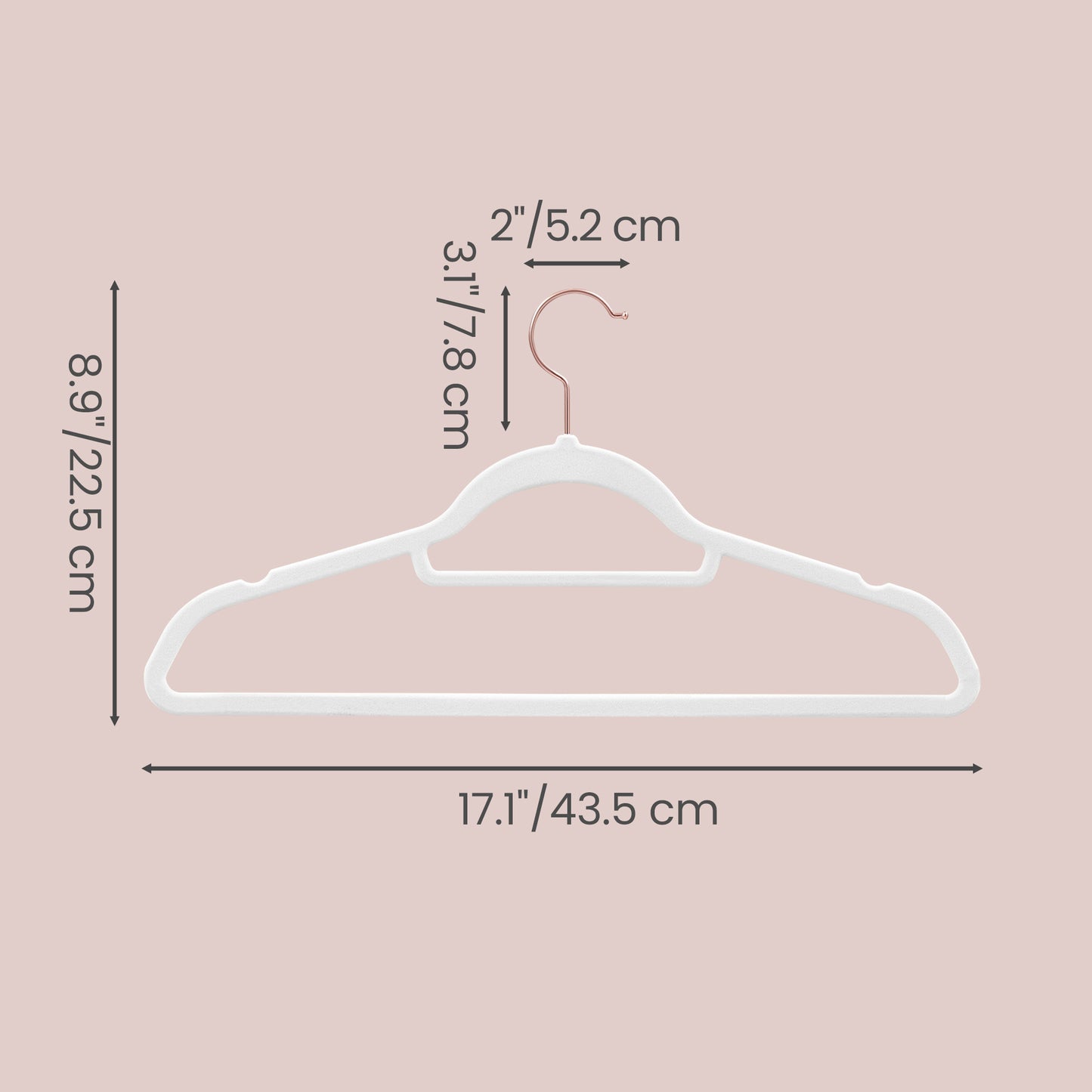 Set of 30 Velvet Hangers with Rose Gold Swivel Hooks, Non-Slip Space Saving Hangers for Shirts and Dresses, Cloud White