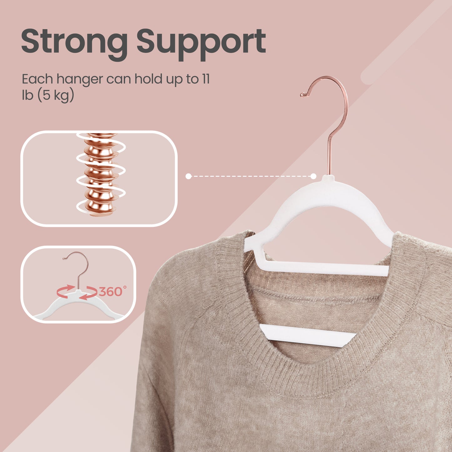 Set of 30 Velvet Hangers with Rose Gold Swivel Hooks, Non-Slip Space Saving Hangers for Shirts and Dresses, Cloud White