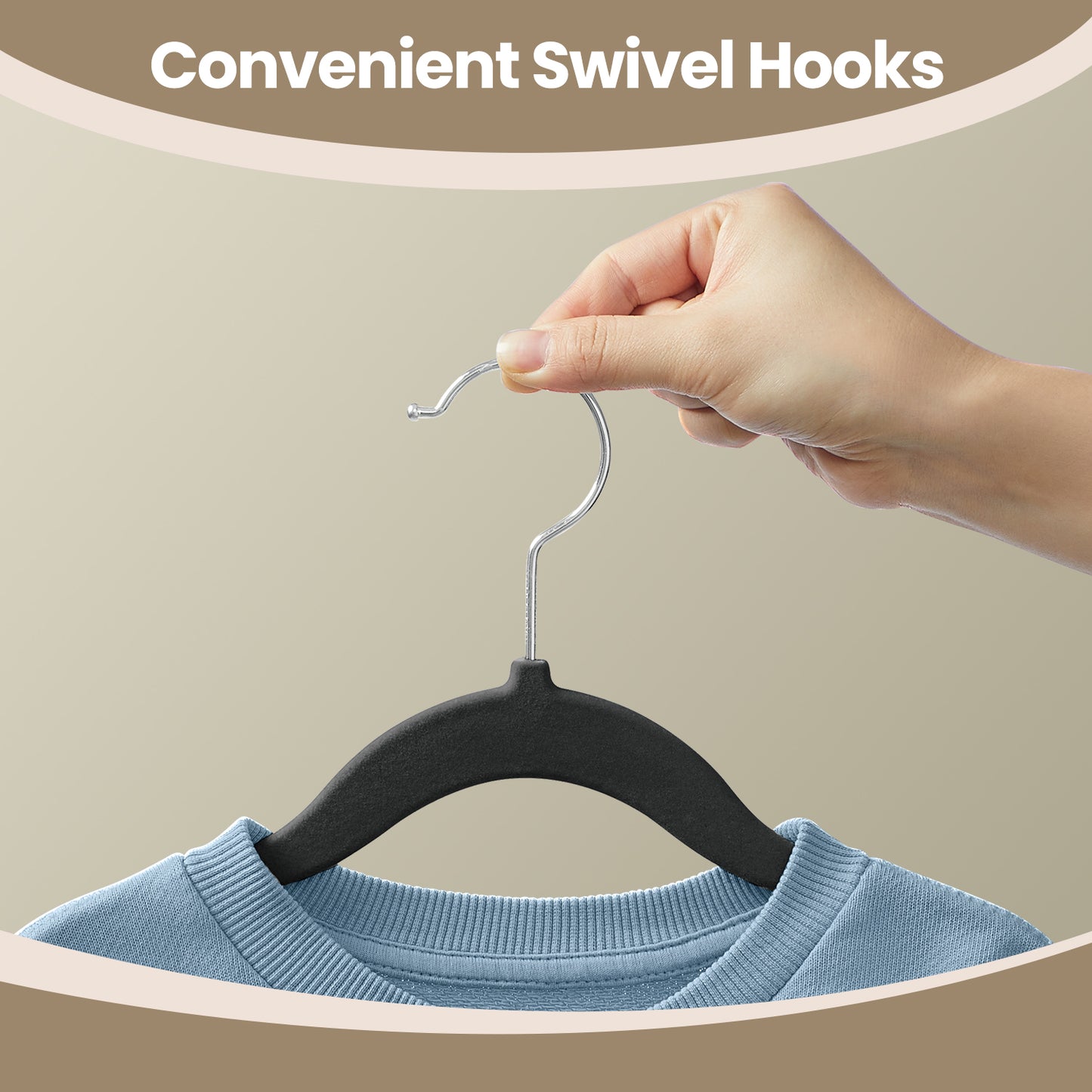 50 Pack Kids Velvet Hangers, 11.8 x 8.1 Inch Non-Slip Closet Hangers with Silver Swivel Hooks for Nursery, Ink Black
