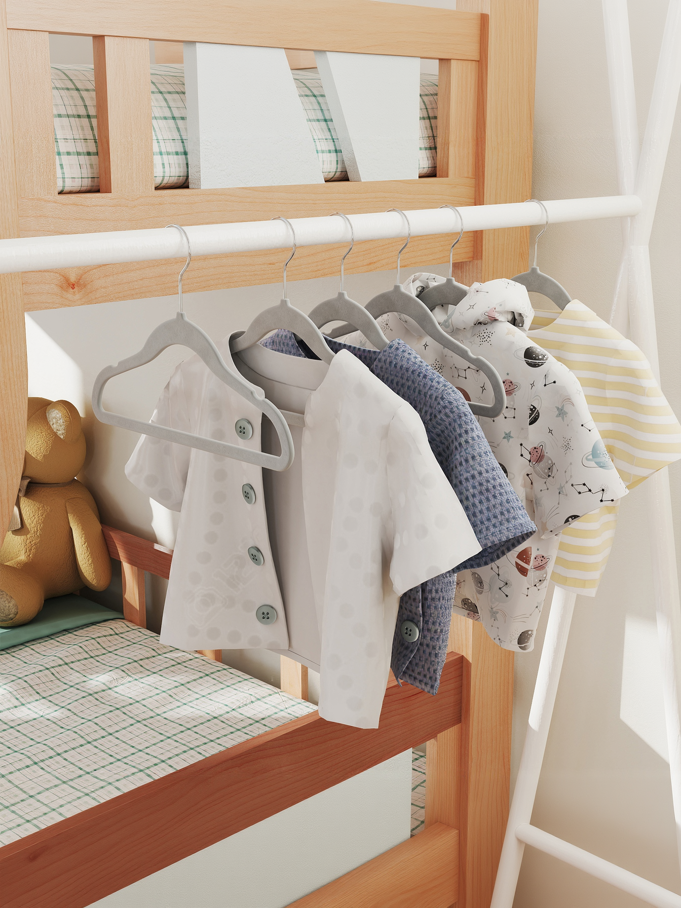 50 Pack Kids Velvet Hangers, 11.8 x 8.1 Inch Non-Slip Closet Hangers with Silver Swivel Hooks for Nursery, Dove Gray