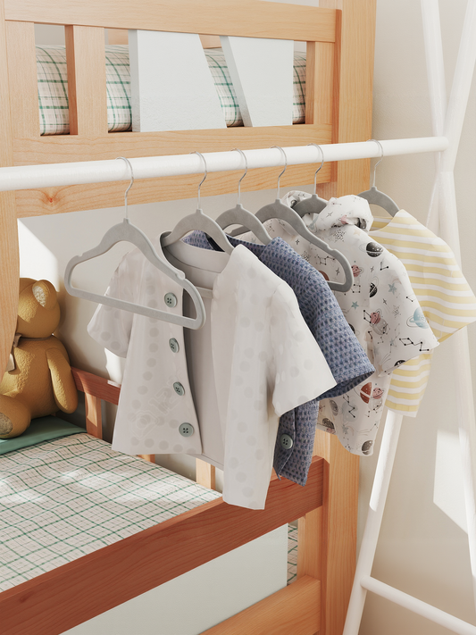 50 Pack Kids Velvet Hangers, 11.8 x 8.1 Inch Non-Slip Closet Hangers with Silver Swivel Hooks for Nursery, Dove Gray