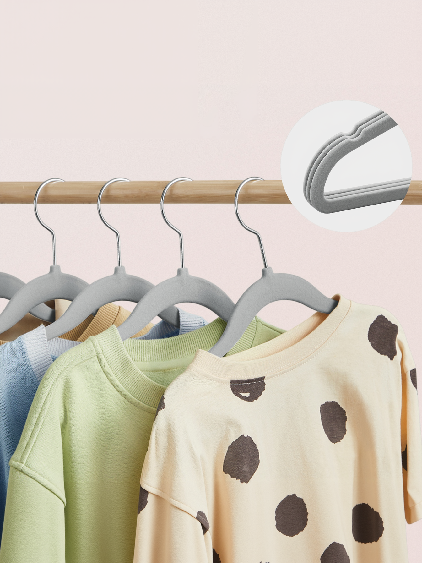 50 Pack Kids Velvet Hangers, 11.8 x 8.1 Inch Non-Slip Closet Hangers with Silver Swivel Hooks for Nursery, Dove Gray