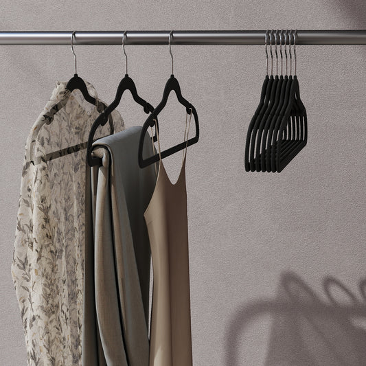 50-Pack Velvet Non-Slip Hangers, Slim Space-Saving Closet Hangers with Swivel Hooks & Pant Bars, 11lb Capacity Each, Ink Black