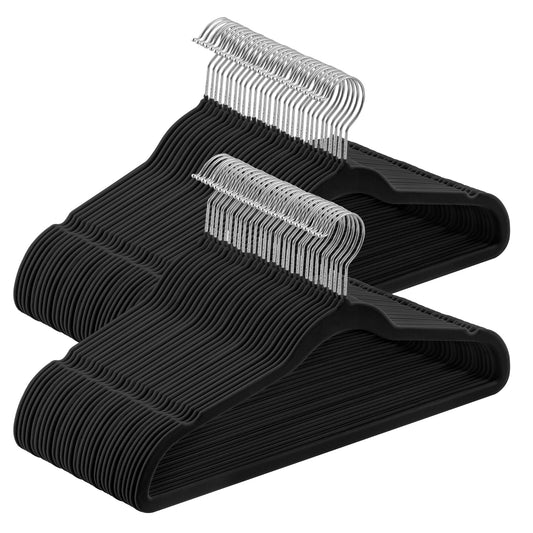 60 Pack Velvet Hangers, Heavy-Duty Non-Slip Clothes Hangers with Silver Swivel Hooks for Closet, Black