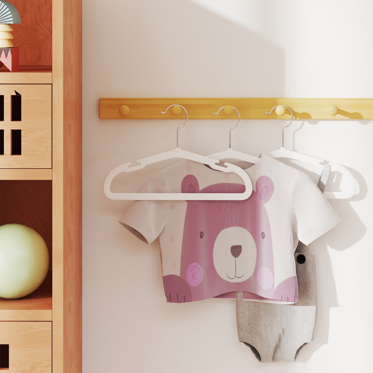 50 Pack Baby Velvet Hangers, 11 x 6.9 Inch Non-Slip Kids Hangers for Closet with Wide Shoulder Notches, Cloud White