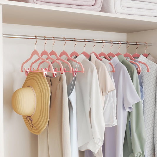 24 Pack Pants Hangers with Movable Clips, Rose Gold Heavy-Duty Non-Slip Hangers for Pants and Dresses, 16.7 Inch, Light Pink