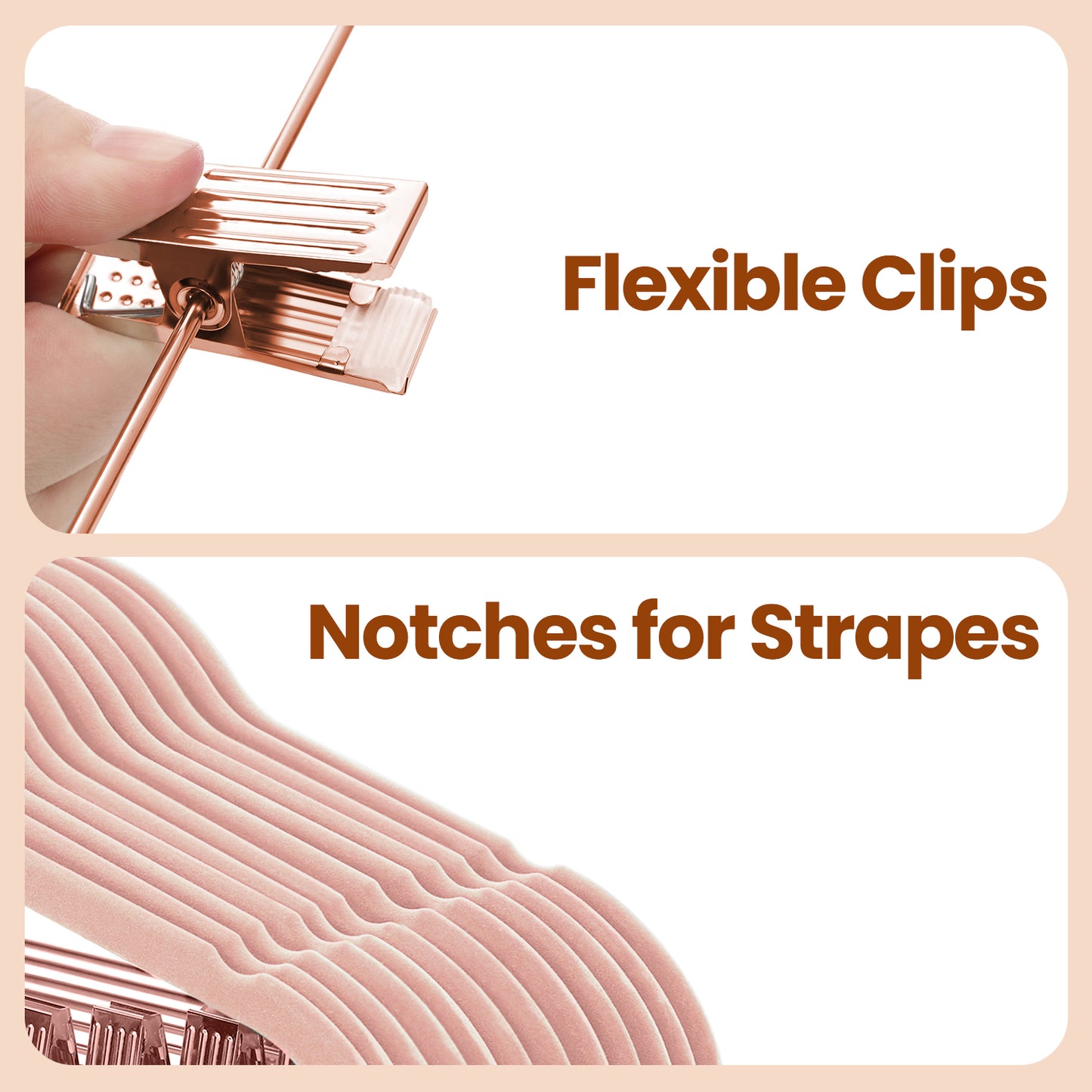 24 Pack Pants Hangers with Movable Clips, Rose Gold Heavy-Duty Non-Slip Hangers for Pants and Dresses, 16.7 Inch, Light Pink