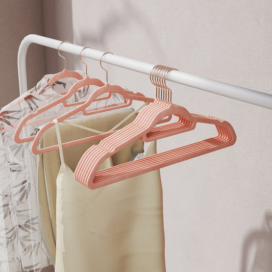 50-Pack Velvet Hangers with 360° Swivel Hooks, Non-Slip & Slim Design for Coats, Shirts, Dresses, Pants, Ties, Rose Gold, Coral Pink