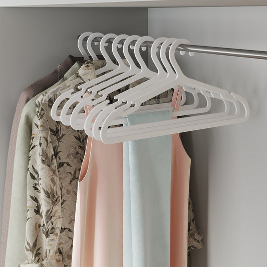 Pack of 50 Plastic Hangers, Wide Shoulder Notches Space Saving Coat Hangers for Closet, 16.4 Inches Wide, Cloud White
