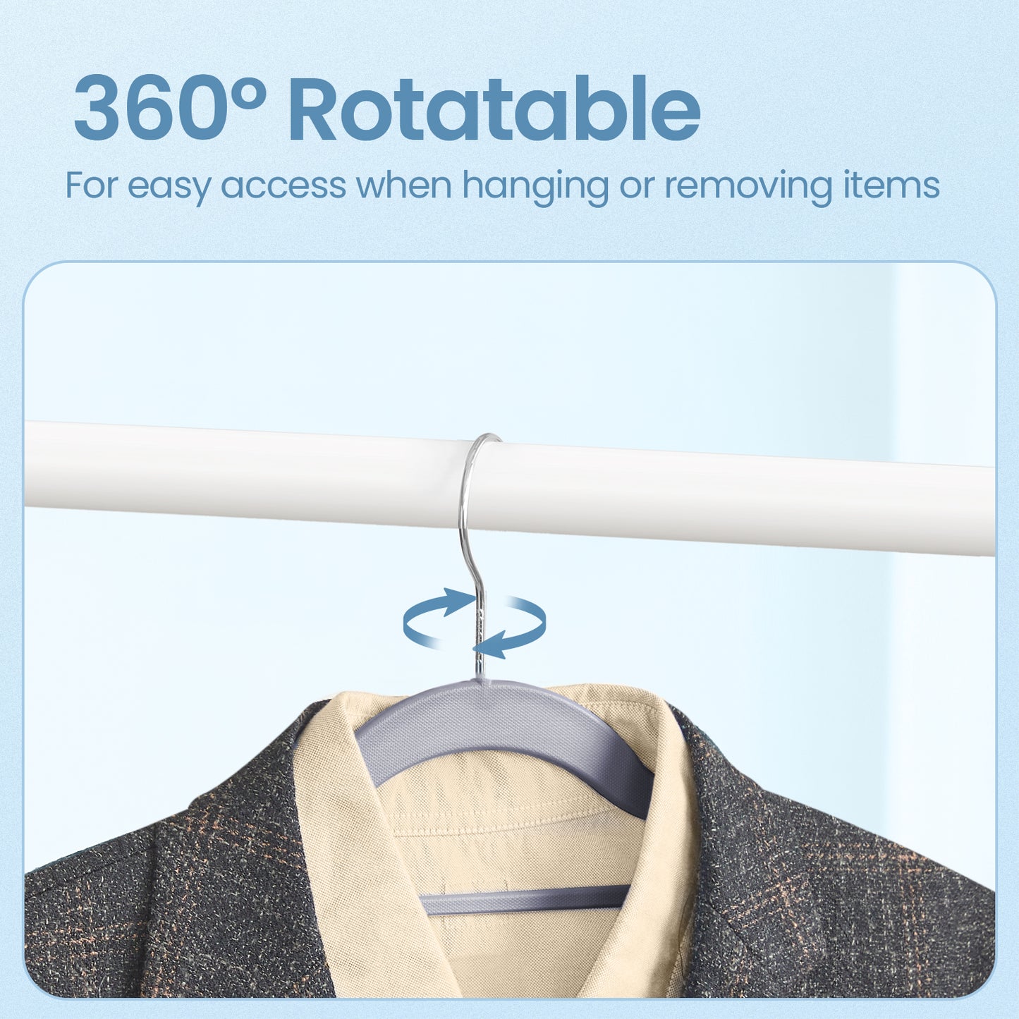 50-Pack Heavy-Duty Non-Slip Clothes Hangers, Slim Space-Saving Design, 360° Swivel Hook, 16.5" Wide, Holds Up to 11 lb, for Coats,Pants,Scarves,Ties, Light & Dark Gray