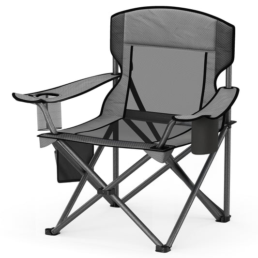 Folding Camping Chair with Adjustable Armrests and Cooler Bag, 352 lb Weight Capacity, Breathable Mesh Design, Slate Gray