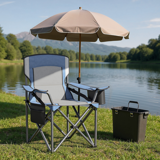Oversized Folding Camping Chair with Cooler Bag, Adjustable Lumbar Support and Armrests, Heavy-Duty 450 lb Capacity, Harbor Blue