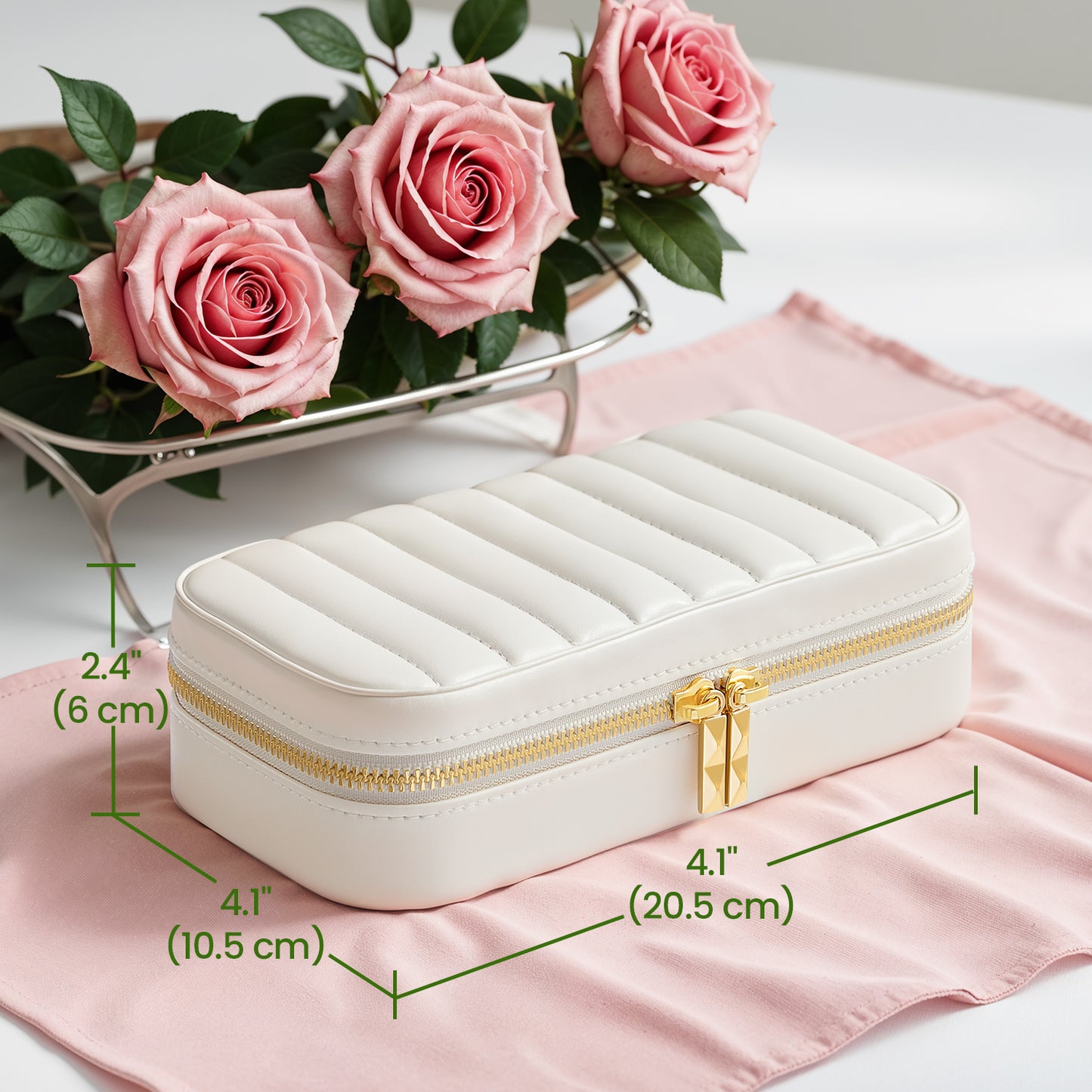 Travel Jewelry Box Organizer with Mirror, 4.1 x 8 Inch Portable Jewelry Case with Adjustable Dividers, Cloud White