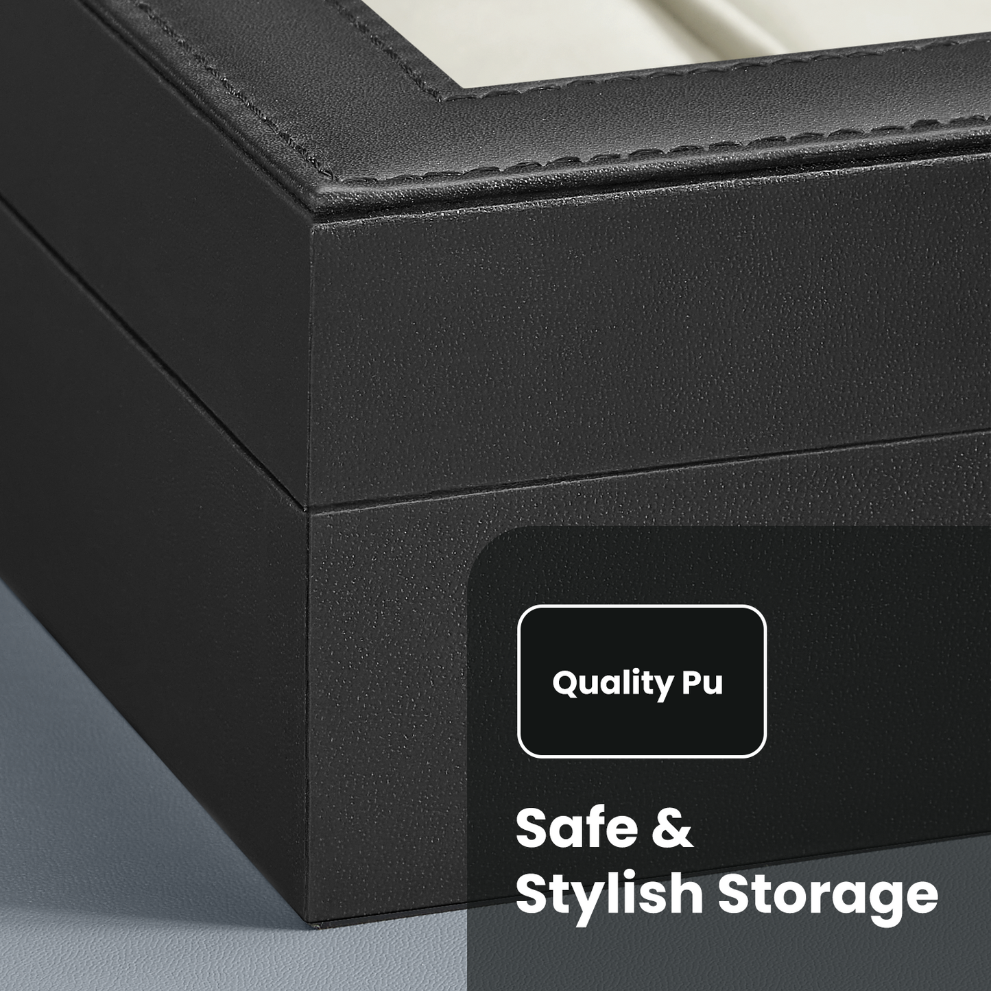 12-Slot Watch Display Case with Clear Glass Lid, Removable Pillows, PU Leather Exterior & Velvet Lining – Gift Box for Watch Enthusiasts, Black，Beige