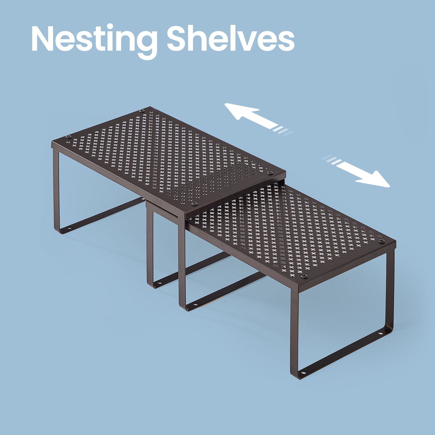 Set of 2 Expandable Metal Spice Racks, Stackable Shelf Organizers for Cabinet or Countertop, 22 lb Capacity, Brown