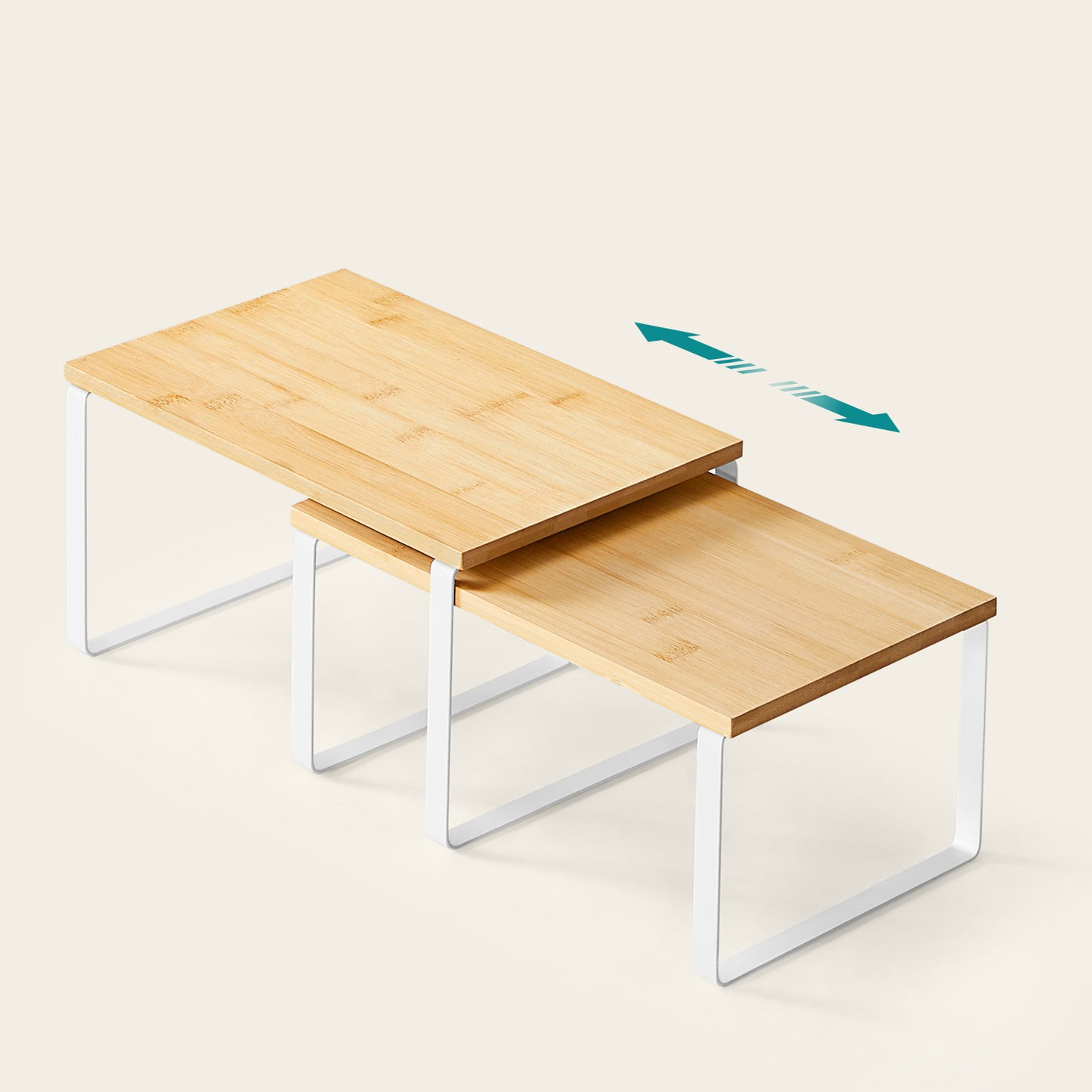 Stackable Kitchen Shelf Organizers – Sturdy Engineered Wood & Metal, Adjustable & Space-Saving for Spices, Cans, Utensils, or Cat Feeding ，Set of 2, White