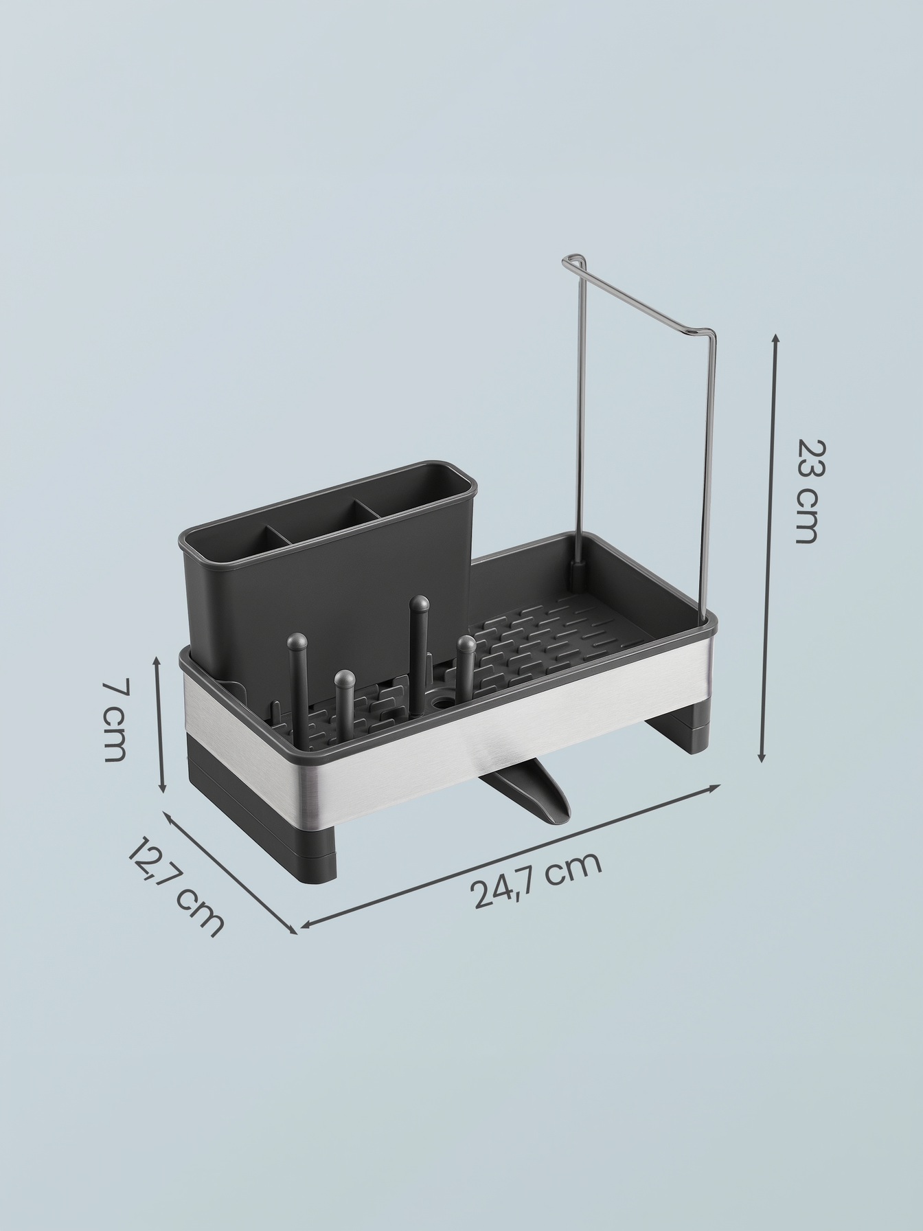 Rotatable Spout Sink Caddy Organizer, Stainless Steel Sink Organizer with Sponge and Soap Holder for Kitchen and Bathroom, Ink Black and Silver