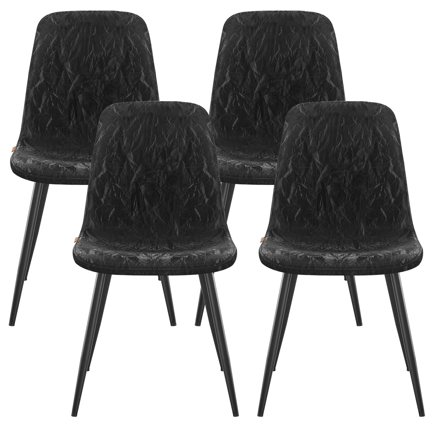 LEDREM Set of 4 Dining Chairs, Ergonomic Dining Room Kitchen Chairs, Metal Frame, Adjustable Feet, Glacier-Textured PU Leather, Ink Black, Easy to Clean