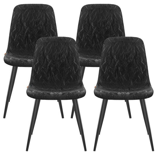 LEDREM Set of 4 Dining Chairs, Ergonomic Dining Room Kitchen Chairs, Metal Frame, Adjustable Feet, Glacier-Textured PU Leather, Ink Black, Easy to Clean