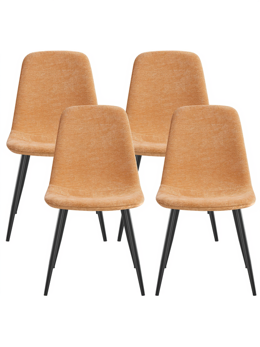 Set of 4 Dining Chairs, Metal Frame Glacier-Textured Synthetic Leather Chairs with Adjustable Feet, for Kitchen and Dining Room, Caramel Brown