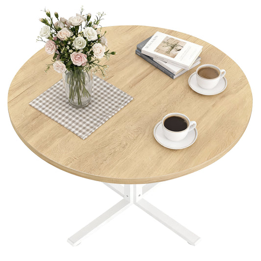 LEDREM Round Dining Table for 2–4 People, Small Kitchen Table with Steel Frame, Water-Resistant Tabletop, Easy Assembly, Farmhouse Dining Table, Oka Beige