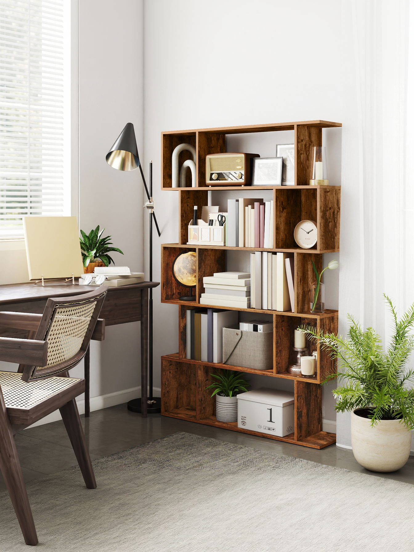 5-Tier Bookshelf with Open Compartments, 35.4 x 62.6 Inch Modern Storage Shelf for Living Room and Bedroom, Rustic Brown