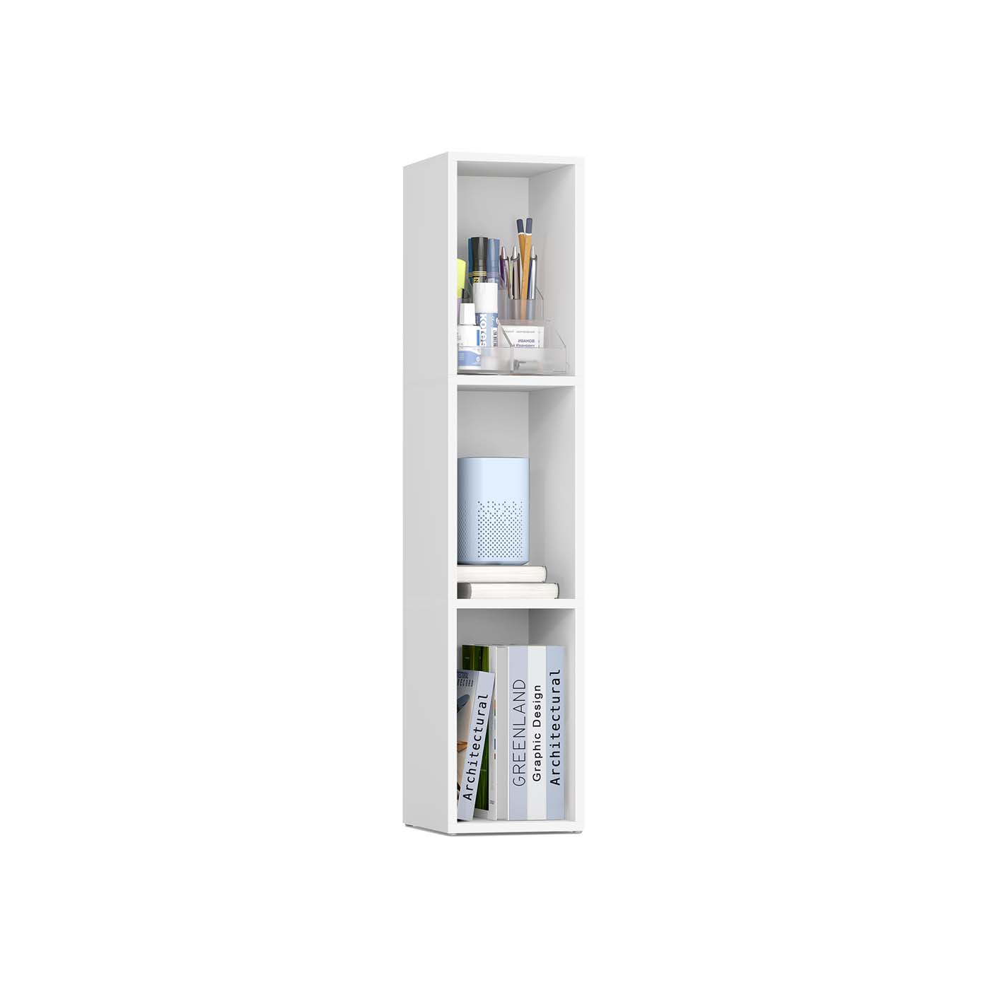 3-Tier Bookshelf with Open Compartment Design, Slim Vertical Bookcase for Corner Storage, Stable H-Frame Structure, Easy Assembly, for Living Room or Home Office, Cloud White