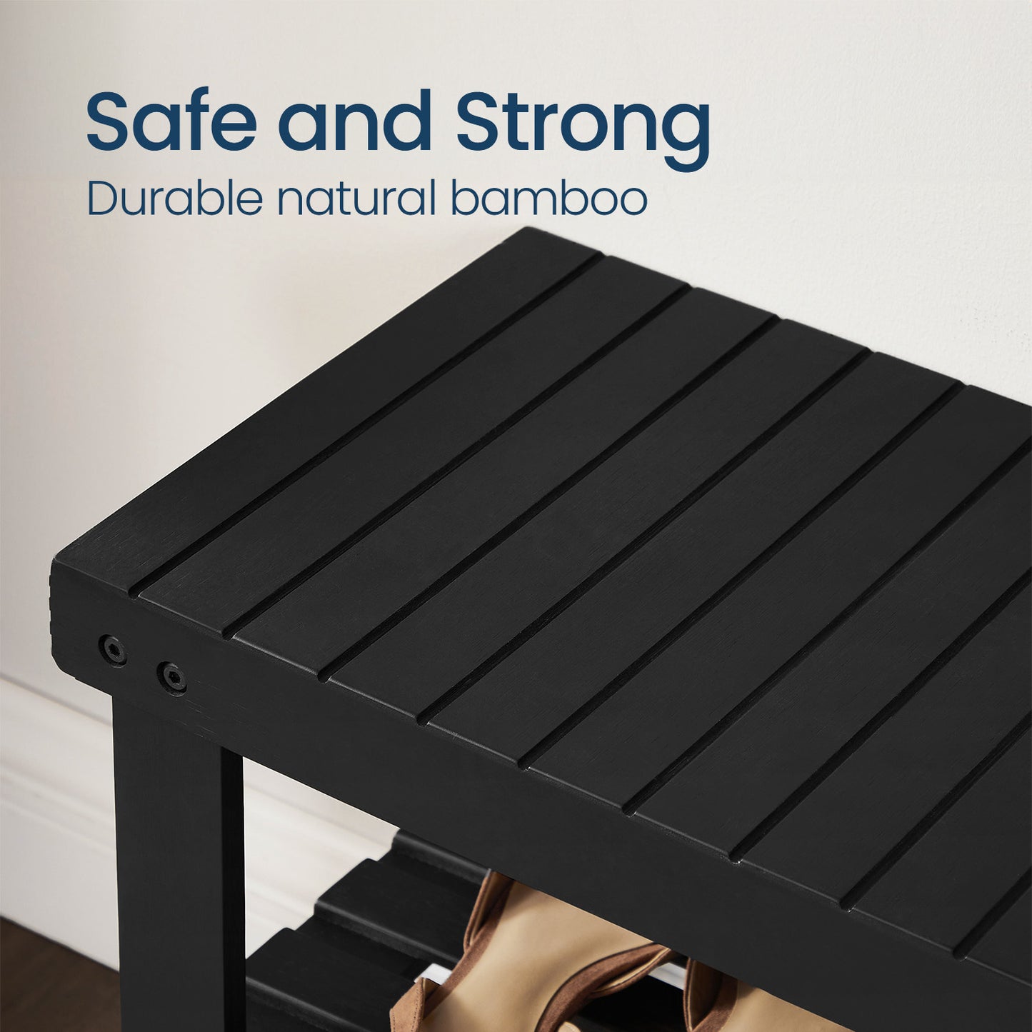 3-Tier Bamboo Shoe Rack Bench, Entryway Storage Organizer with 2 Shelves, Multi-Purpose Hallway Seat & Shelf, Holds 286lb, Easy Assembly, Ink Black