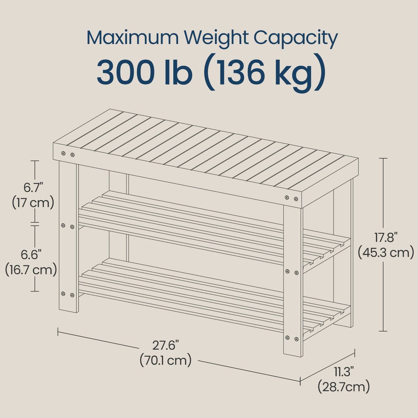 3-Tier Bamboo Shoe Rack Bench, Entryway Storage Organizer with 2 Shelves, Multi-Purpose Hallway Seat & Shelf, Holds 286lb, Easy Assembly, Ink Black