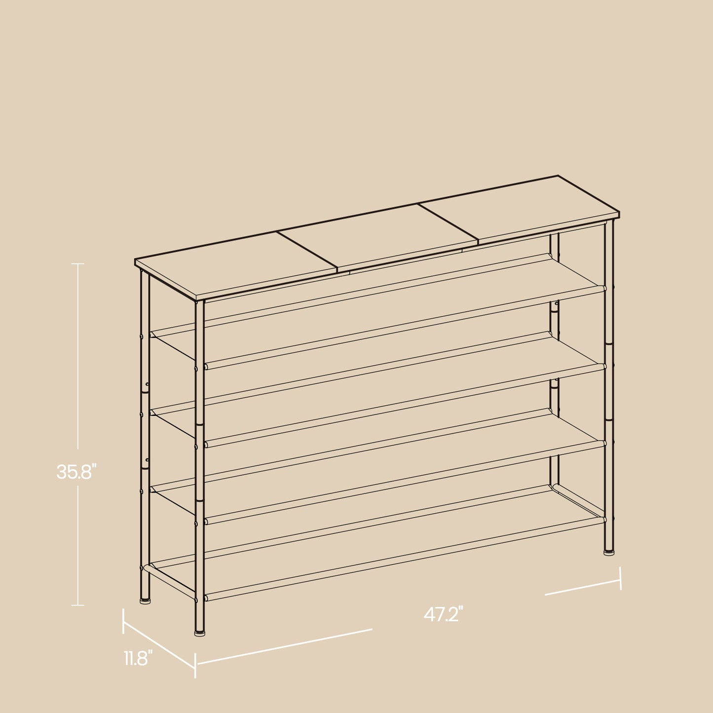 5-Tier Shoe Rack for Entryway and Closet, Steel Frame Shoe Organizer with Fabric Shelves, Industrial Style, Rustic Brown and Black